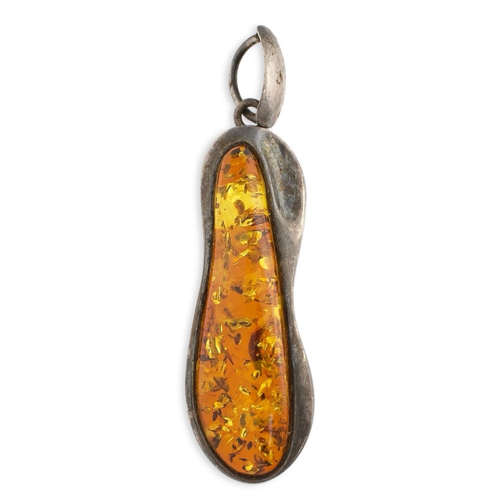 Vintage Amber Sterling Silver Necklace Pendant Modernist